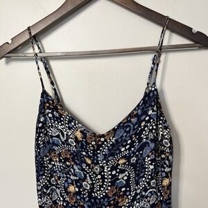 Roan Ryan Evereve Jumpsuit XS Blue Paisley Cropped Wide Leg Adjustable Straps‎